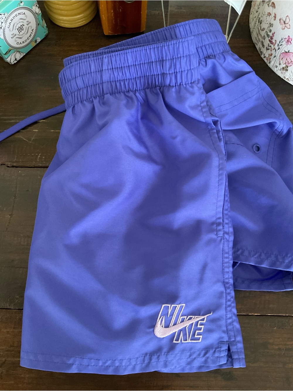 Nike Lavender Mesh Athletic Shorts with Black Swoosh